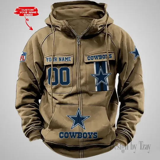 Personalized Dallas Cowboys Cargo Zip Hoodie Football Team Fan Gift