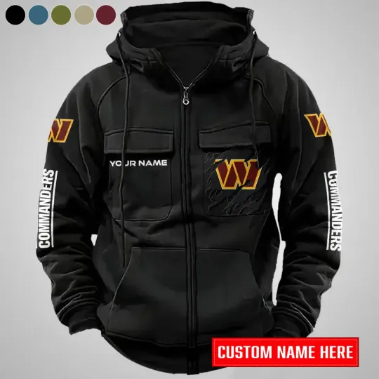 Personalized Washington Commanders Cargo Zip Hoodie Football Team Fan Gift