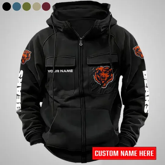 Personalized Chicago Bears Cargo Zip Hoodie Football Team Fan Gift