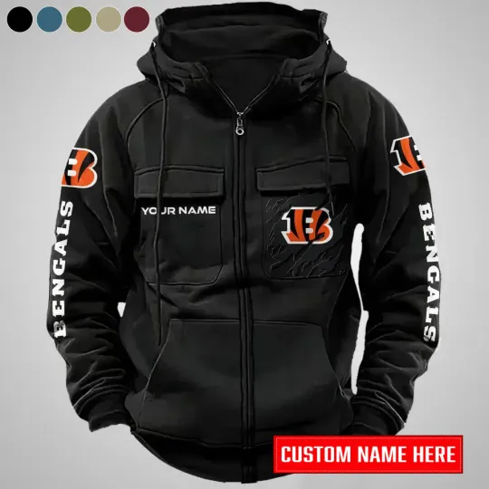 Personalized Cincinnati Bengals Cargo Zip Hoodie Football Team Fan Gift