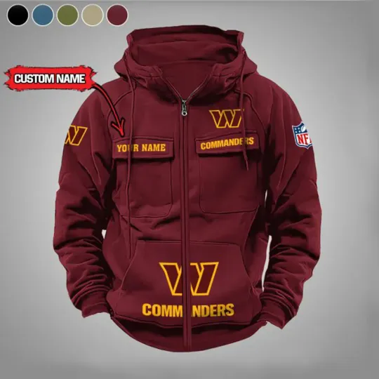 Personalized Washington Commanders Cargo Zip Hoodie Football Team Fan Gift