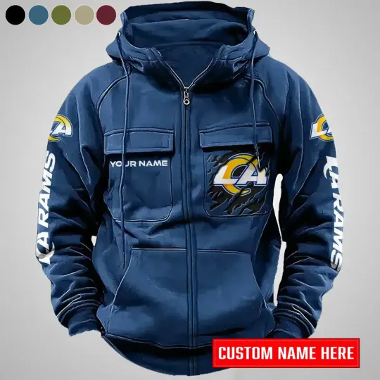Personalized Los Angeles Rams Cargo Zip Hoodie Football Team Fan Gift