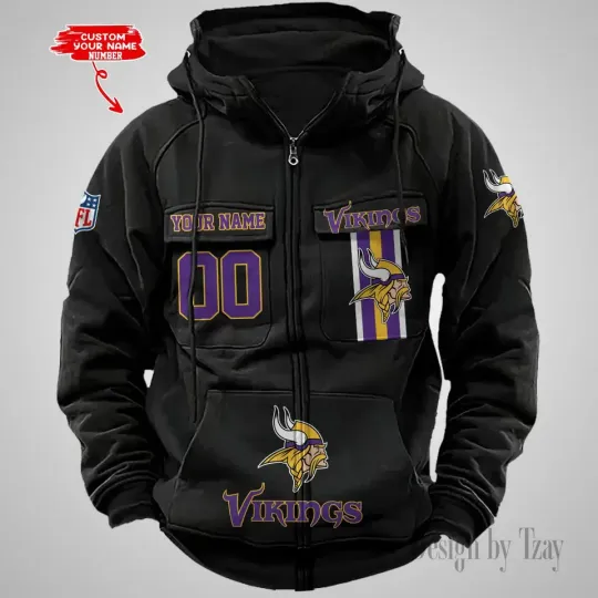 Personalized Minnesota Vikings Cargo Zip Hoodie Football Team Fan Gift