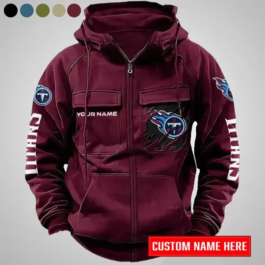 Personalized Tennessee Titans Cargo Zip Hoodie Football Team Fan Gift