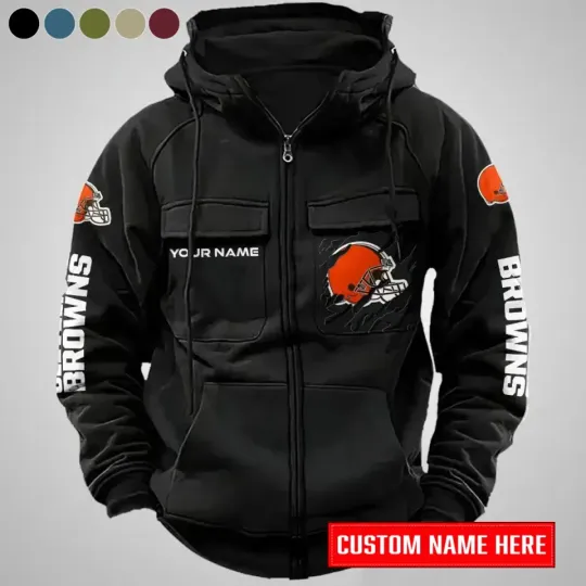 Personalized Cleveland Browns Cargo Zip Hoodie Football Team Fan Gift