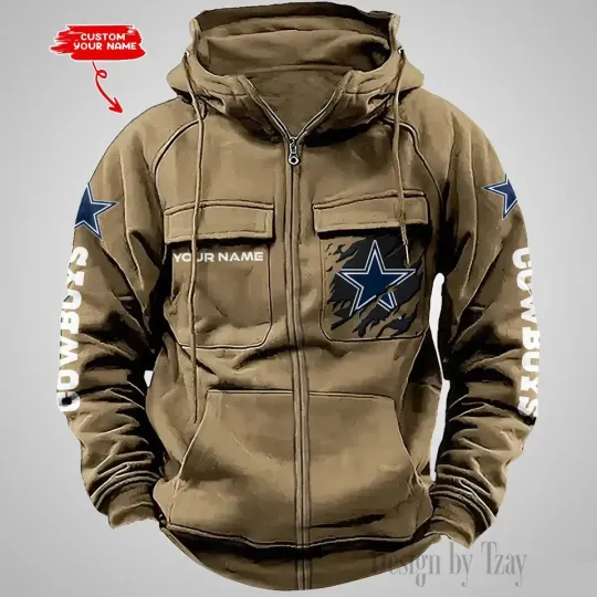 Personalized Dallas Cowboys Cargo Zip Hoodie Football Team Fan Gift