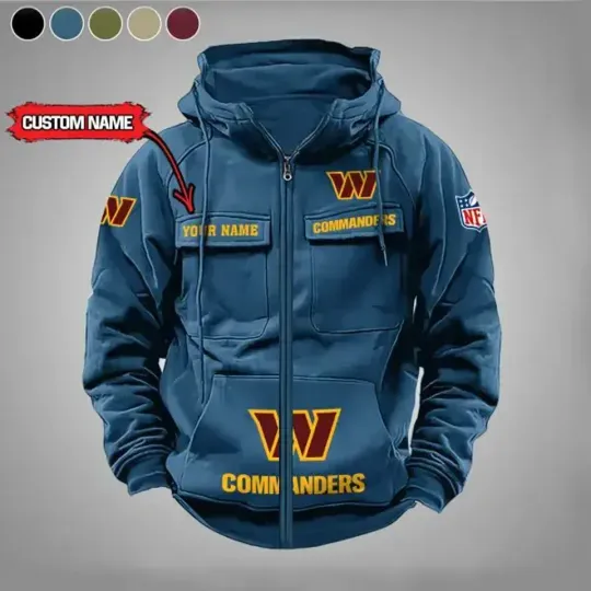 Personalized Washington Commanders Cargo Zip Hoodie Football Team Fan Gift