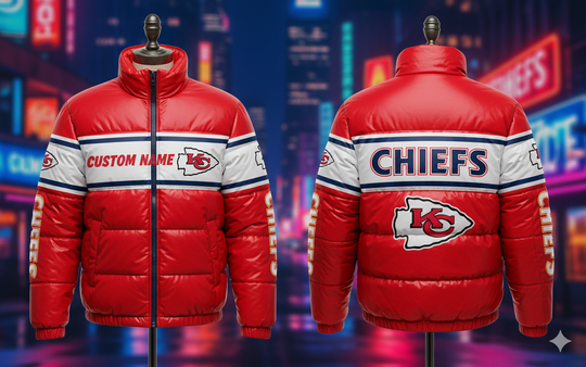 Custom Name Kansas City Football Puffer Jacket For Men, Gift For Dad