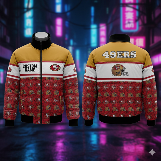 Custom Name San Francisco Football Puffer Jacket For Men, Gift For Dad