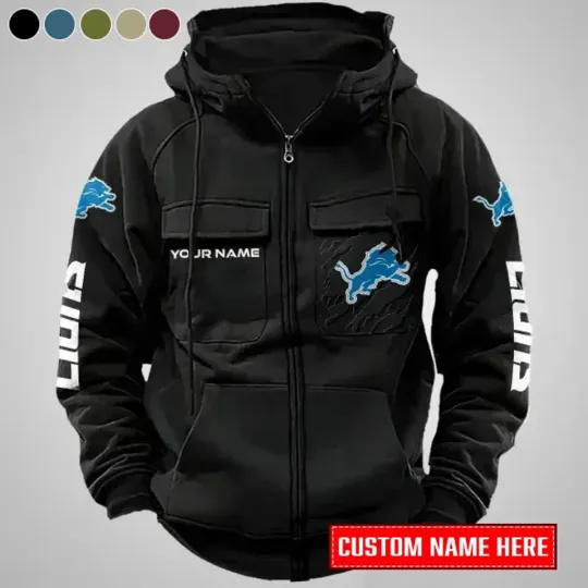 Discover Personalized Detroit Lions Cargo Zip Hoodie Football Team Fan Gift