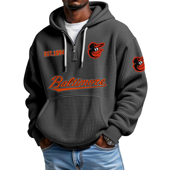 Discover Baltimore EST 1894 Waffle Quarter Zip Hoodie