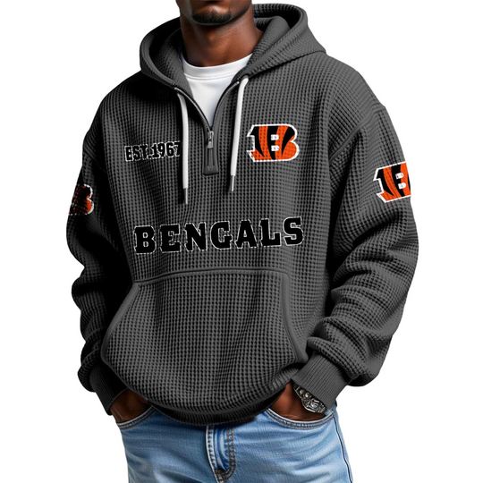 Discover Bengals EST 1967 Quarter Zip Waffle Hoodie