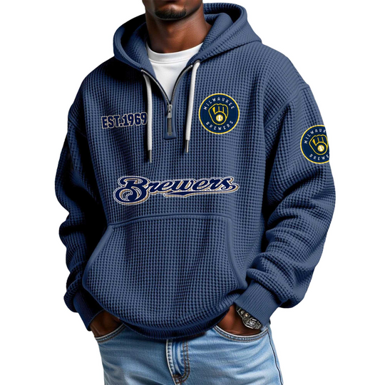 Brewers EST 1969 Waffle Quarter Zip Hoodie