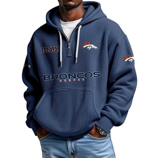 Discover Broncos EST 1959 Waffle Quarter Zip Hoodie