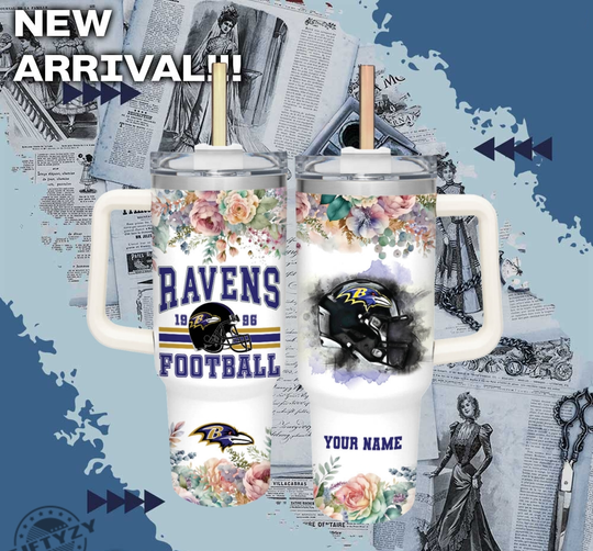 football Baltimore Ravens Girl Flower Custom Name Cup Tumbler With Handle