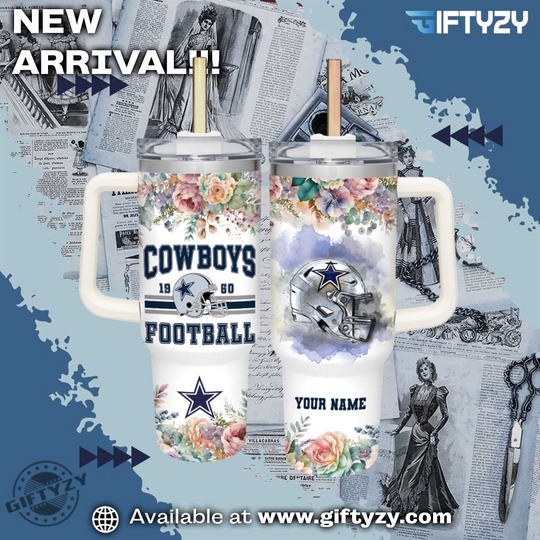 football Dallas Cowboys Girl Flower Custom Name Cup Tumbler With Handle