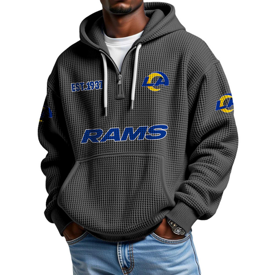 Discover Rams EST 1937 Quarter Zip Waffle Hoodie