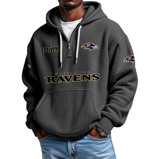 Discover Ravens EST 1996 Quarter Zip Waffle Hoodie