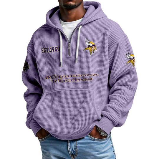 Discover Vikings EST 1960 Waffle Quarter Zip Hoodie