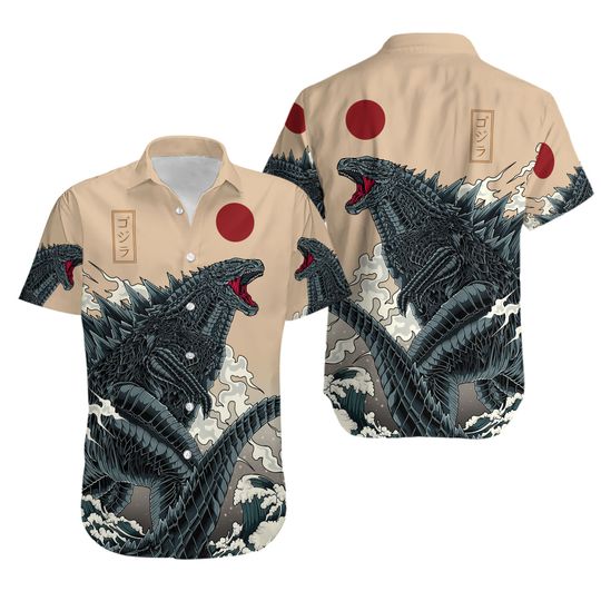 god zilla Hawaiian Shirt, King of Monsters Gojira Aloha Shirt for Men & Women, Japanese Movie Shirt, Kaiju Fan Gift, Summer Outfit