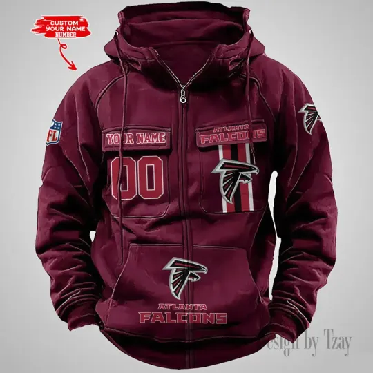 Personalized Atlanta Falcons Cargo Zip Hoodie Football Team Fan Gift