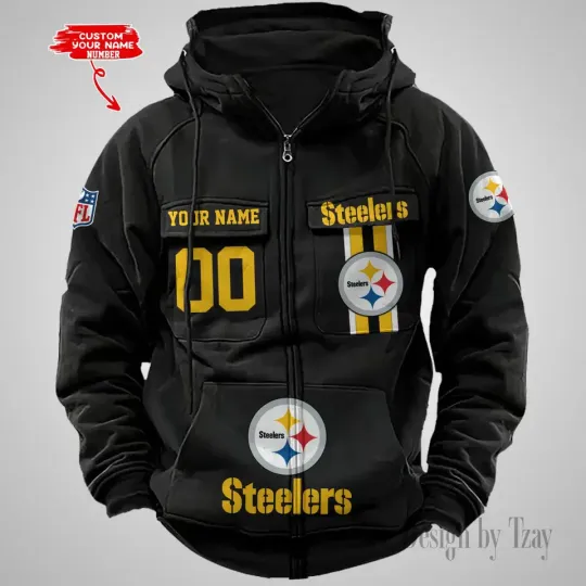 Personalized Pittsburgh Steeler Cargo Zip Hoodie Football Team Fan Gift