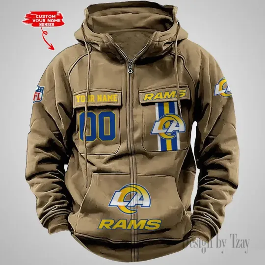 Discover Personalized Los Angeles Ram Cargo Zip Hoodie Football Team Fan Gift