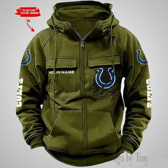 Personalized Indianapolis Colts Cargo Zip Hoodie Football Team Fan Gift