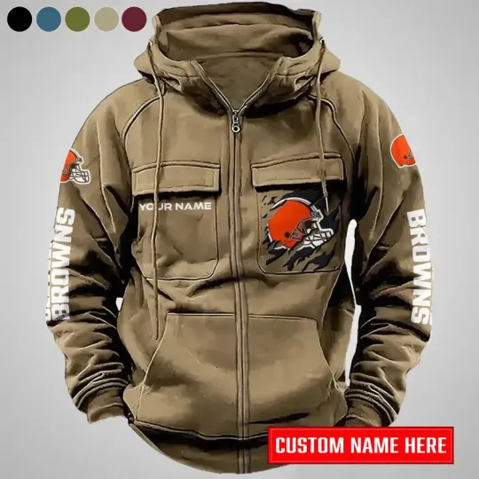 Personalized Cleveland Browns Cargo Zip Hoodie Football Team Fan Gift