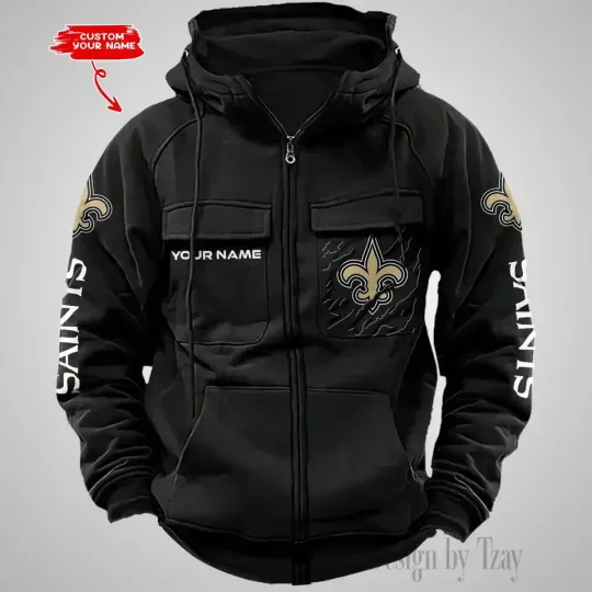 Personalized New Orleans Saints Cargo Zip Hoodie Football Team Fan Gift