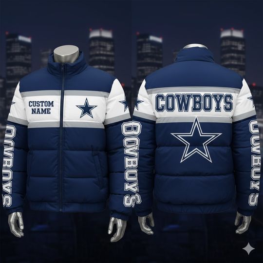 Custom Name Dallas Football Puffer Jacket For Men, Gift For Dad