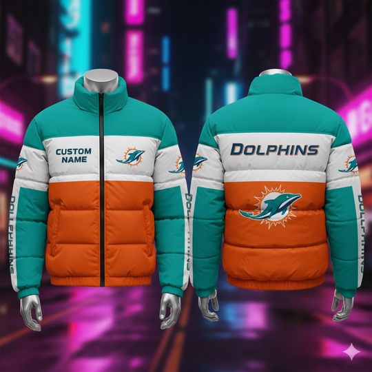 Custom Name Miami Football Puffer Jacket For Men, Gift For Dad