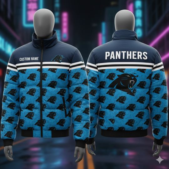Custom Name Carolina Football Puffer Jacket For Men, Gift For Dad