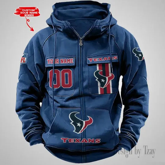 Personalized Houston Texans Cargo Zip Hoodie Football Team Fan Gift