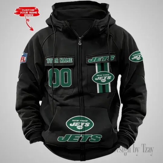 Discover Personalized New York Jets Cargo Zip Hoodie Football Team Fan Gift