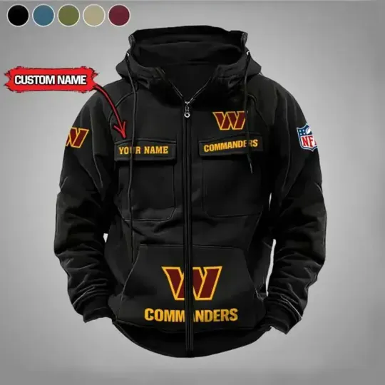 Personalized Washington Commanders Cargo Zip Hoodie Football Team Fan Gift
