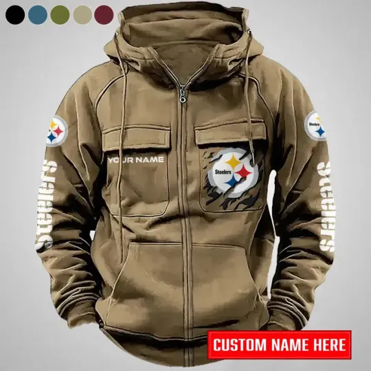 Discover Personalized Pittsburgh Steeler Cargo Zip Hoodie Football Team Fan Gift