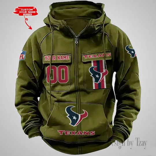Personalized Houston Texans Cargo Zip Hoodie Football Team Fan Gift