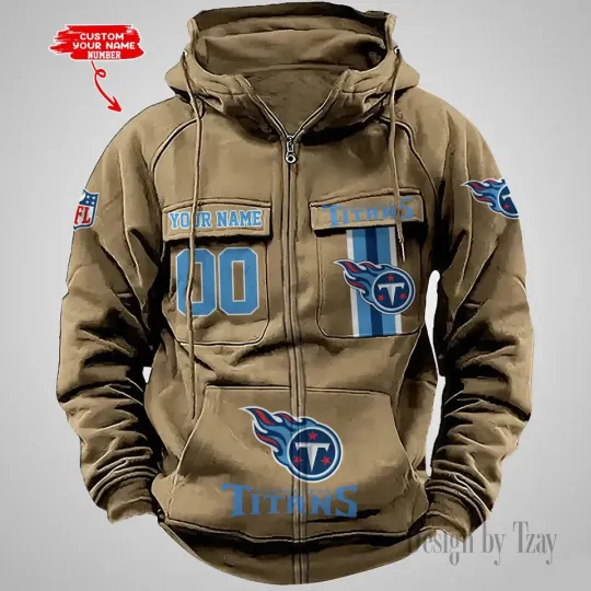 Personalized Tennessee Titans Cargo Zip Hoodie Football Team Fan Gift