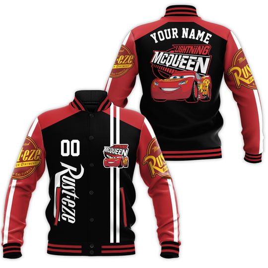 Custom Cars McQueen Champion Varsity Jacket, Adult Varsity Jacket, Personalized Disney Jacket, Baseball Team Outfit, Disney Uniform Varsity