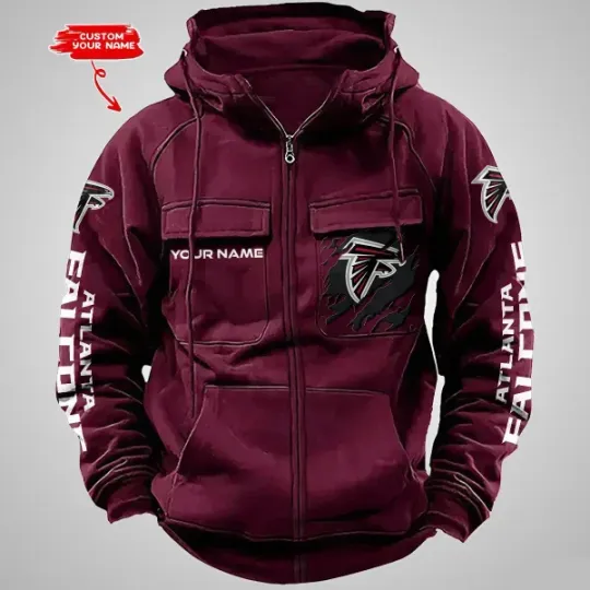 Atlanta Falcons Personalized Multi-Pockets Zip-Up Hoodie