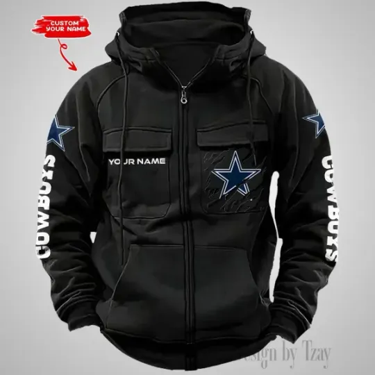Dallas Cowboys Personalized Multi-Pockets Zip-Up Hoodie
