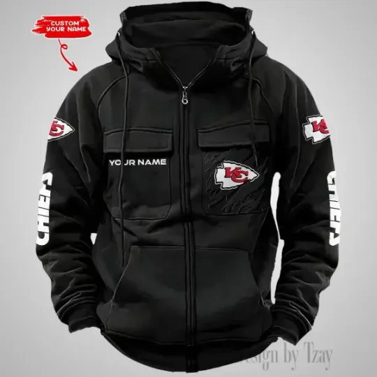 Kansas City Chiefs Personalized Multi-Pockets Zip-Up Hoodie