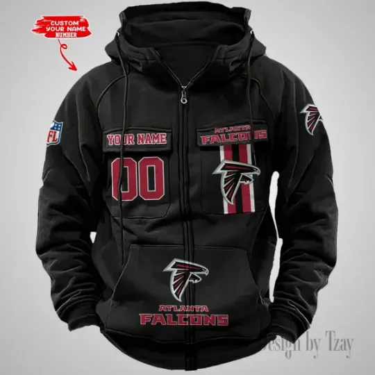 Atlanta Falcons Personalized Multi-Pockets Zip-Up Hoodie