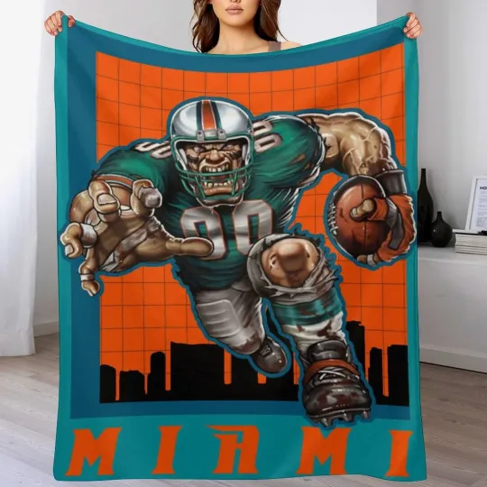 Discover Football Fleece Blanket Printed Mascot Blankets Gift for Miami Fans