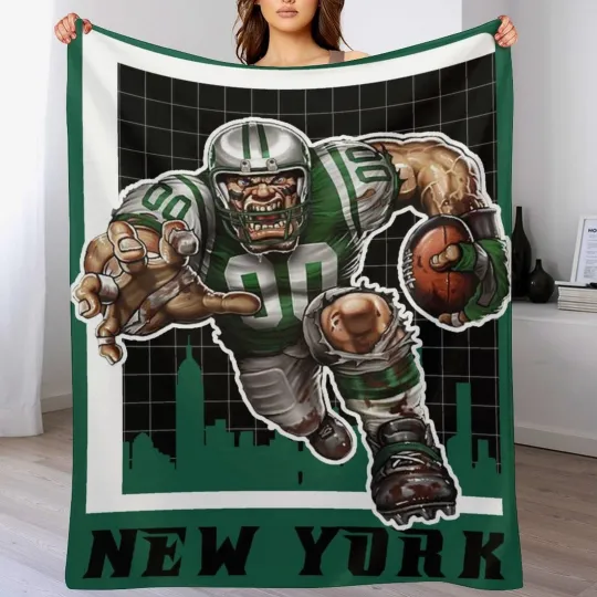 Discover Football Fleece Fleece Blanket Sports Theme Jets Mascot Blankets for Football Fan