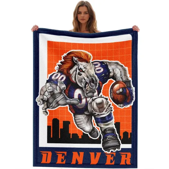 Discover Denver Mascot Fleece Blanket Gifts for Football Fans Flannel Blanket for Sofa Bed