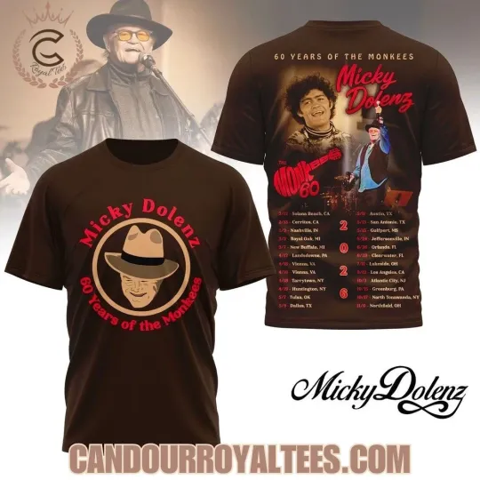 Discover Micky Dolenz 60 Years Of The Monkees 2026 Tour All Over Print T-shirt