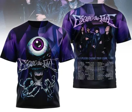 Discover Escape The Fate Sleepless Empire Tour 2026 3D T Shirt