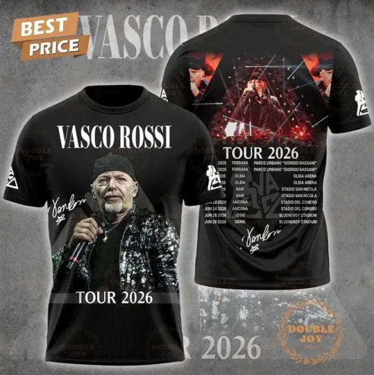 Discover Vasco Rossi Tour 2026 Black AOP AOP T Shirt